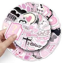 50张时尚ACGN病娇美学贴纸套装，可爱卡通粉色病娇贴纸，日式像素对比暗黑病娇乙烯基防水散装贴纸，适用于笔记本电脑、滑板、笔记本、手机、杯子、吉他、行李箱、电脑、冰箱、桌子等。 - B - 查看 7