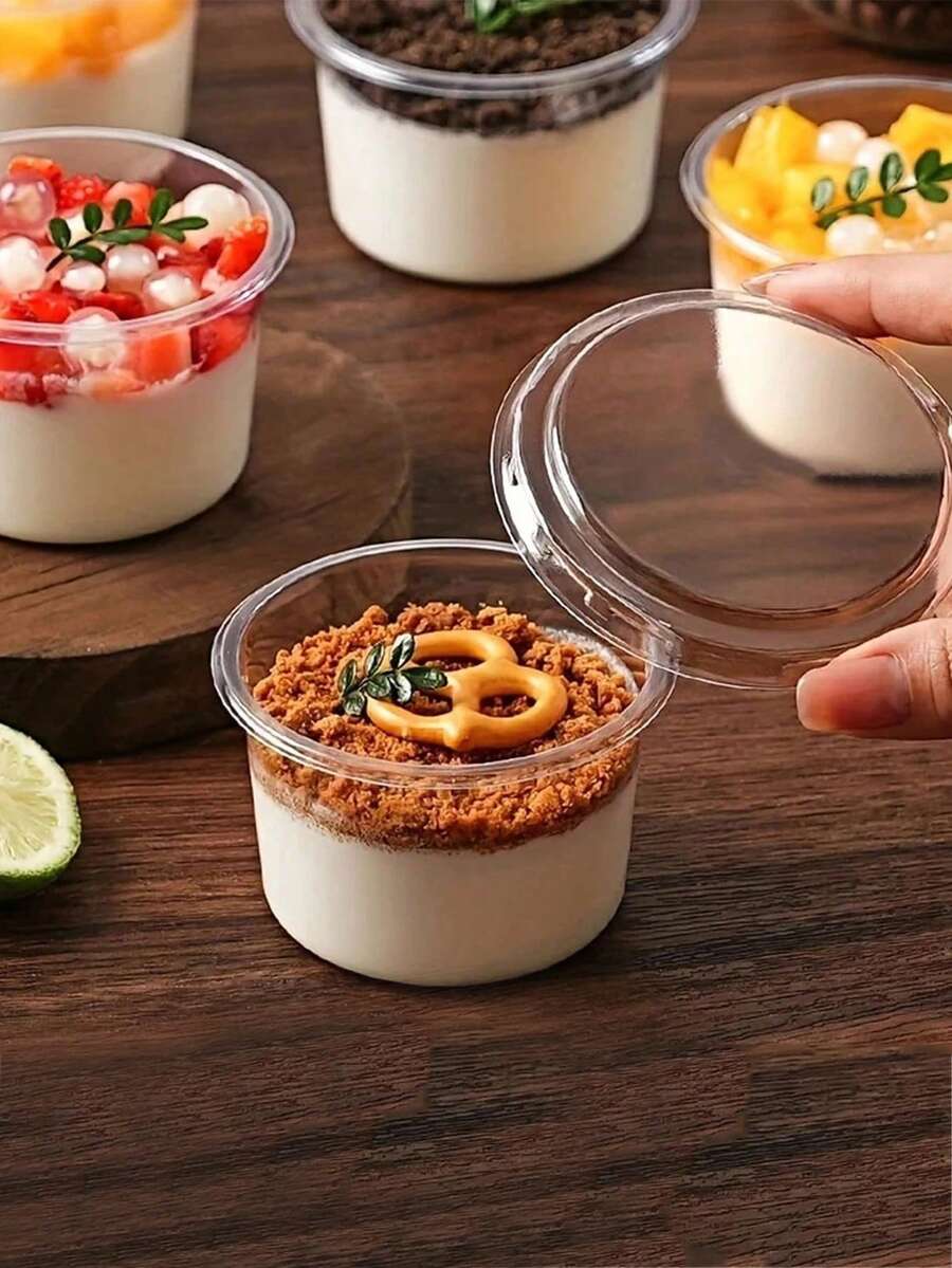 10/20pcs Reusable Cake Cups With Lids, Resistant To Breakage, For Yogurt, Coconut Milk, Pudding, Oatmeal, Cream Cakes, Transparent Dessert Cups Suitable For Cakes, Mousse, Cupcakes, Ice Cream