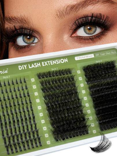 290 Pcs D Curl Russian Lashes Spikes Lash Individual+ 60D+80D Volume Eyelash D Curly Lash Clusters 10-18MM Mixed Length Single Eyelashes 3 Styles Lash Clusters Spike Lashes Individual Fluffy Soft DIY Eyelash Extension Can Be DIY At Home