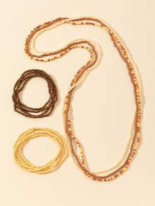 5 件/包弹性米珠多色时尚百搭腰链、手链、项链 - 黃色 - 查看 3