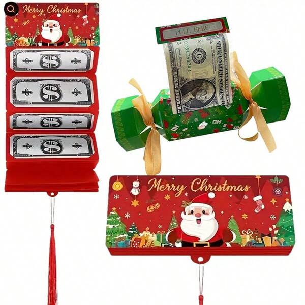Buste per contanti natalizie con porta-carte regalo - Borsellini per sorprese di denaro natalizie, motivo di Babbo Natale e fiocchi di neve con testo "Buon Natale" - Carta regalo rossa, verde e blu, adatte per Natale, compleanno, Ringraziamento - Stile decorativo natalizio, materiale durevole, forniture per feste, motivo a fiocchi di neve, contenitori per eventi, 2 stili