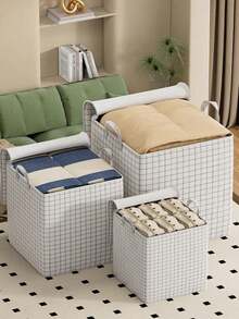 1PC Checkered Clothing Storage Bag, Quilt Storage Bag, Foldable Large Capacity Clothing Storage Bag, Moving Organization Bag, Out Of Season Clothing Storage Bag, Wardrobe Classified Storage, Soft Cloth Storage Bag With Zipper Waterproof And Dustproof, Suitable For Home Storage Of Blankets, Pants, Clothing, Toys, Etc., Home Storage Of Decorative Items