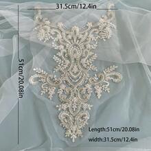 1 Piece Of Luxurious 3D Embroidered Lace Sewn On Rhinestones, Bead Glitter Flower Patch Decal, Used For Clothing And Wedding Dress Decal Decoration - White - View 3
