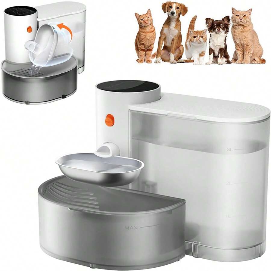 Booteely 1pc Smart Pet Water Fountain With Stainless Steel Water Bowl, Automatic Small Dog Water Fountain, Wireless Cat Water Fountain With Self-Filling Water Bowl, Cat Water Dispenser No Filter, Rechargeable, Noiseless, Long Battery Life