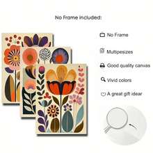 三件套波西米亚民间艺术花卉印花画 - 北欧风格无框帆布墙画，适用于客厅、卧室、书房、浴室，竖幅，简约装饰 - 彩色 - 查看 5