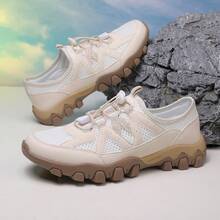 New Men's Casual Sports Shoes, Breathable Hiking Shoes, Non-Slip Durable Outdoor Shoes, Solid Color Sports Lace-Up Mesh Patchwork