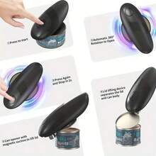1 cái mở lon điện, xoay tự động một chạm, cắt mượt mà, không có cạnh sắc, tích hợp dụng cụ nâng nắp, phù hợp với hầu hết các loại lon, lý tưởng cho nhà bếp và cắm trại, sử dụng 4 pin AA (không bao gồm). - Nhiều màu - Xem 11