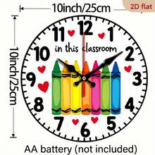 2D Flat, Retro Crayon Theme Classroom Wall Clock - 10inch Wooden Quartz Movement, Non-Luminous, Round Shape, Perfect For Halloween And Christmas Home Decor, Classroom Decoration |   Optimistic Design |   Wooden Clock, Classroom Decoration, 2D Flat - 彩色 - 查看 4