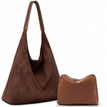 Coffee Suede Bags For Women Coffee Suede Tote Bag For Women Suede Bag Coffee Suede Purse Bag - 咖啡 - 查看 3