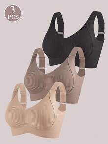 Set de 3 sujetadores sin costuras y sin aros para levantar el busto de mujer - Multicolor - Ver 5