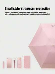 1 件优质紧凑型折叠太阳伞，防紫外线和防雨，轻便防风便携式迷你雨伞，带便携包 - 纯黑色乙烯基，男女皆宜，非常适合旅行、海滩、办公室和日常使用 | 便携式口袋雨伞 | 返校用品 - 彩色 - 查看 5