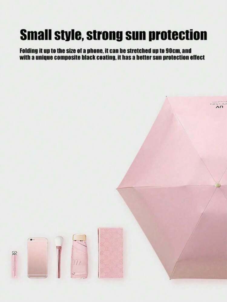 1 件优质紧凑型折叠太阳伞，防紫外线和防雨，轻便防风便携式迷你雨伞，带便携包 - 纯黑色乙烯基，男女皆宜，非常适合旅行、海滩、办公室和日常使用 | 便携式口袋雨伞 | 返校用品 - 彩色 - 查看 4