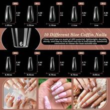 Nail Art Salon Sets600PCS Clear Coffin Nail Tips And 240PCS Short Press On Nails Set Clear Acrylic Nail Tips With Glue Nail Art Brushes And Nail Display Stand Nail Tips For Salons And Home DIY Nail Art - 透明棺材釘 - 查看 2