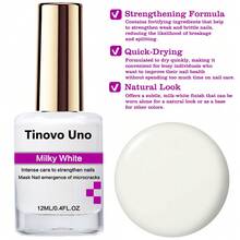 Tinovo Uno Milk White Nail Strengthener 12ml, Long-Lasting Shine Natural Quick Dry, Milky White For Healthy Nails