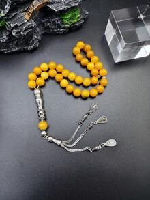 1 Set Of 33pcs 10mm Muslim Grey & White Beaded Bracelet (Prayer Beads), Black Gift Box Packaging, Middle Eastern Style, Customizable Religious Daily Prayer Bracelet, Suitable For Daily Prayer, Festival Gifts, Daily Wear, Self-Defense, Natural Black Zebra Stone Prayer Beads, Islamic Accessory, Muslim Prayer Beads - Grey - View 17