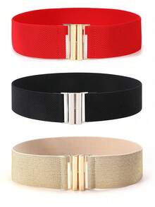 Cuiwrgrs 3pcs/1pc Women's Elastic Waist Belt, Decorative Dress Belt, Stretchy Wide Waist Band, Minimalist & Versatile - 多色款二 - 查看 16