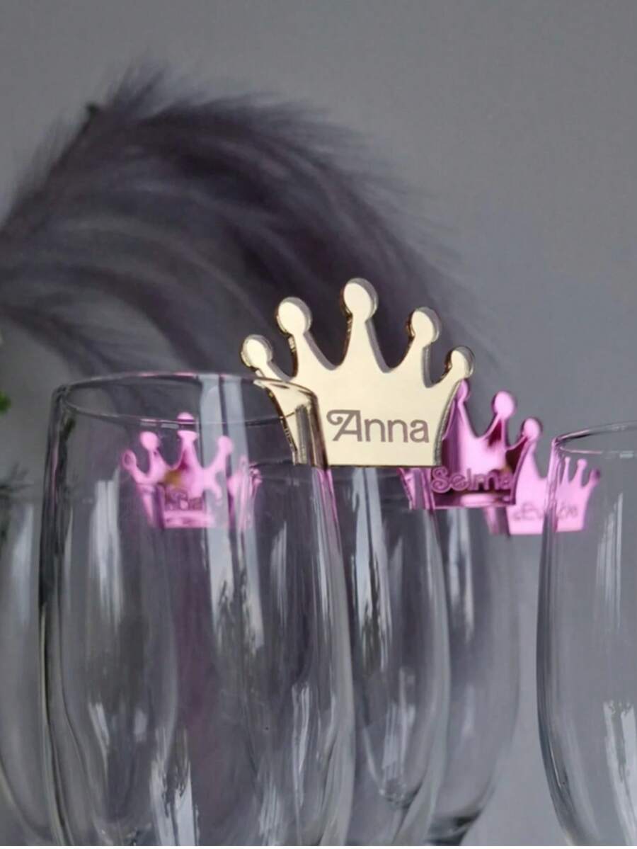 Tiara Drink Tag Personalized Place Card Custom Champagne Flute Charm Princess Crown Glass Topper Hens Party Favors Bridal Shower Tags, Art Activities For Children - Multicolor - View 1