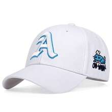 1Piece Men Gothic Letter A Side Whale Embroidered Baseball Cap Outdoor Adjustable Sunscreen Leisure Hat Spring Autumn Travel Tourism Beach Vacation