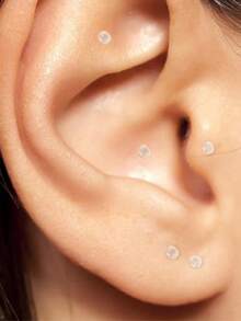 10 piezas de pendientes transparentes de 16g para deportes y trabajo, retenedores de piercing de labret Bioflex, pernos de piercing de plástico transparente para hélix, trago, labio, medusa y Monroe (6-12mm) - transparente - Ver 3