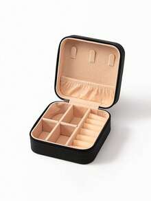 1pc Travel Double-Layer Jewelry Box, PU Leather Jewelry Storage Box, Snap Button Jewelry Storage Box, Jewelry Collection Box, Ring Storage Box, Pendant Storage Box, Earring Storage Box, Necklace Storage Box