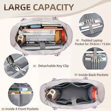 NEWHEY 15.6英寸女士笔记本电脑包，工作/教师手提包，护士包，专业笔记本电脑托特包，笔记本电脑斜挎包，单肩包，大号手提包，商务办公包，公文包 - 藕粉色 - 查看 3