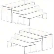 4/8Pcs Acrylic Risers, Clear Rectangular Tiered Display Stand, Tabletop Display Riser Shelf - 4Pcs Acrylic Risers - View 2