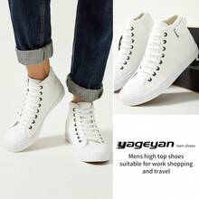 Men White High Top Sneakers For Casual Black Pu Leather Fashion Shoes For Men - màu nâu - Xem 8