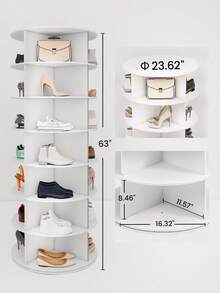 Drehbarer Schuhregal 360° drehbares Display weißer Lazy Susan-Organizer Shoe Rack, Karussell für Hüte und Handtaschen, inkl. 4 doppellagigen Schuhregalen