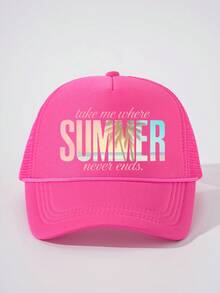 1pc Y2K Printed "SUMMER" Drawstring Sponge Mesh Baseball Cap, Breathable Adjustable Golf Sun Hat, Fashionable Curved Brim Sun Hat For Women And Men, Couple Y2K Sun Visor