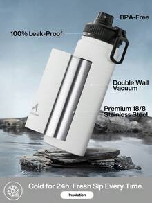18/26/40盎司不锈钢保温运动水瓶，带吸管盖和提手，宽口双层壁防漏，保冷24小时，保温12小时 - 18oz白色 - 查看 4