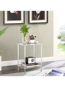 2-Tier Acrylic Glass Edge Side Table, Small Modern Nightstand, Home Decor Table Shelf For Office, Bedroom, Living Room, Study