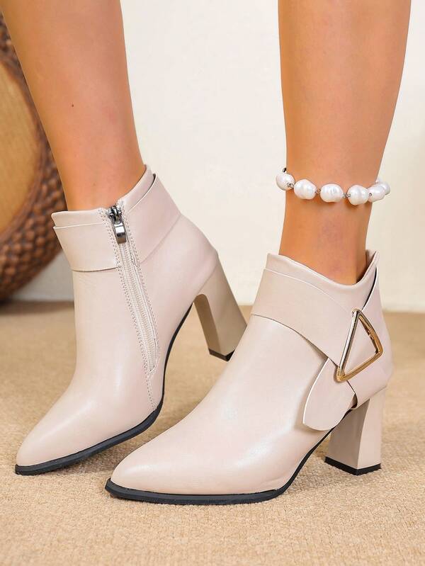 Women's Chelsea Boots For Autumn/Winter, New Arrival High Heel Short Boots, Pointed Toe Chunky Heel Ankle Boots, Mid-Calf High Heel Boots