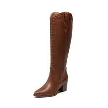 Women's Western Boots Pull On Zipper Chunky Heel Pointed Toe Outdoor Cowgirl Cowboy Knee High Boots - 棕色 - 查看 3