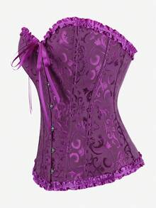 Áo nịt ngực Corset Overbust, Áo liền quần định hình Corset cổ điển không dây ôm sát, Áo nịt eo thon gọn hở lưng viền bèo nhún, Trang phục hóa trang, Halloween - Màu tím hoa cà - Xem 4