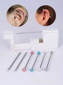 3pcs/Set Sterile 13G Navel Piercing Gun, 1pc 13G Piercing Gun, Assorted Color Rhinestone Navel Studs, Easy To Operate, Suitable For Beauty Self-Use Piercing Tools And Accessories - Multicolor 2 - View 4