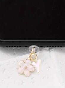 1 件时尚粉色花卉字母手机防尘塞，精致 A-Z 字母金属挂件，适合作为女性生日礼物，兼容 Lightning（5-14）/ Type-C 接口 - 粉色 - 查看 24