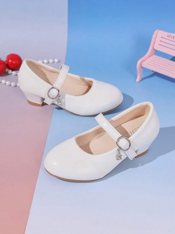 1 Pair Girls Princess Shoes, Fashion Buckle High Heel Shoes Matching Dress, White Performance Party Birthday Shoes