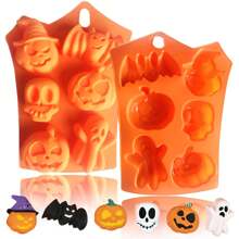1pc Halloween Silicone Chocolate Moulds, 18 Cavity Pumpkin, Cat, Ghost, Bat, Skull, Tombstone Shapes Baking Molds For DIY Fondant, Chocolate, Candy, Jelly, Pastry Cake Decorating Tools, Soap, Candle Mold