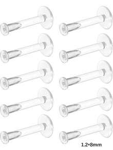10 piezas de pendientes transparentes de 16g para deportes y trabajo, retenedores de piercing de labret Bioflex, pernos de piercing de plástico transparente para hélix, trago, labio, medusa y Monroe (6-12mm) - transparente - Ver 17