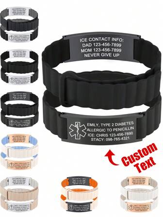 1pc Unisex Silicone Medical ID Bracelet - Adjustable, Waterproof & Customizable - Ideal Gift For Individuals With Health Conditions, Seniors, Athletes - Suitable For Daily Wear, Outdoor Activities, Travel & Emergency