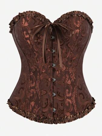 Corsé de busto alto, corsé clásico moldeador, body con boning sin tirantes y ajustado, cinturilla con volantes, top con control de abdomen sin espalda, adecuado para mascarada, Halloween