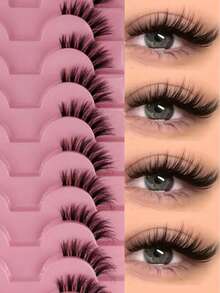 10 أزواج من رموش مستعارة نصفية طبيعية طويلة ملتوية كرموش الثعلب، يمكن استخدامها يوميًا