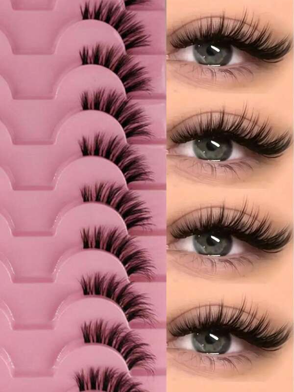 10 أزواج من رموش مستعارة نصفية طبيعية طويلة ملتوية كرموش الثعلب، يمكن استخدامها يوميًا