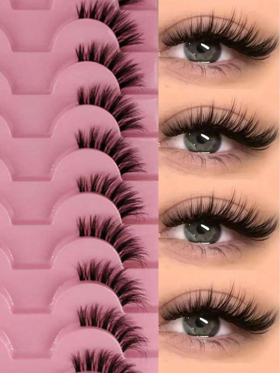 10 أزواج من رموش مستعارة نصفية طبيعية طويلة ملتوية كرموش الثعلب، يمكن استخدامها يوميًا