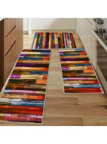 1pc Colorful Wood Grain Kitchen Floor Mat, Bathroom Floor Mat, Indoor Restaurant Floor Mat, Outdoor Carpet, Anti-Slip Bathroom Decoration Bath Mat, Floor Toilet Bath Mat, Home Floor Mat