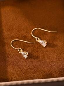 1 Pair S925 Sterling Silver Green Teardrop Zirconia Vintage Elegant Earrings, Birthday, Anniversary, Friend Gift - Water Droplets - View 3