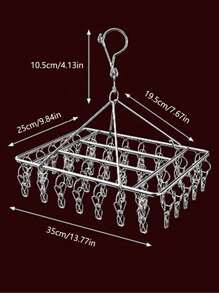 1pc Stainless Steel Clothes Drying Hanger With Clothespin - Silver - View 4