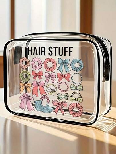 PVC Material Hair Accessory & Toiletry Bag, PVC Travel Organizer Bag With Zipper Closure - Lightweight, Fade-Resistant Cosmetic Toiletry Bag For Women/Girls, Portable Makeup Case, Easy To Wipe Clean, Tech-Savvy Storage Bag | Modern Aesthetics | Fade-Resistant Material, Travel Essential, Vacation/Summer/Back To School Supplies Bag, School Toiletry Bag, Waterproof Travel Toiletry Bag