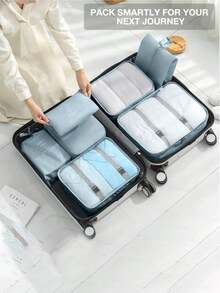 8个装大容量便携式旅行收纳袋，多功能衣物收纳袋，洗漱用品收纳袋，可折叠行李收纳袋。适用于度假、旅行、商务旅行、聚会、派对、朋友、家人、同事、女士、万圣节礼物、圣诞节礼物、感恩节礼物、新年礼物 - 彩色 - 查看 3