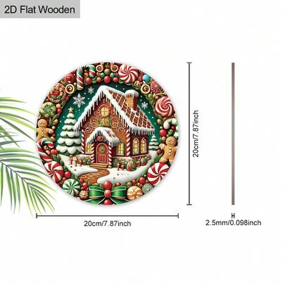 Wooden Snow House Sign 2D Embossed Effect Candy Gingerbread Man Wooden Wreath Sign, Suitable For Yard, Balcony, Door Outdoor Decoration, Ideal Decorative Choice.